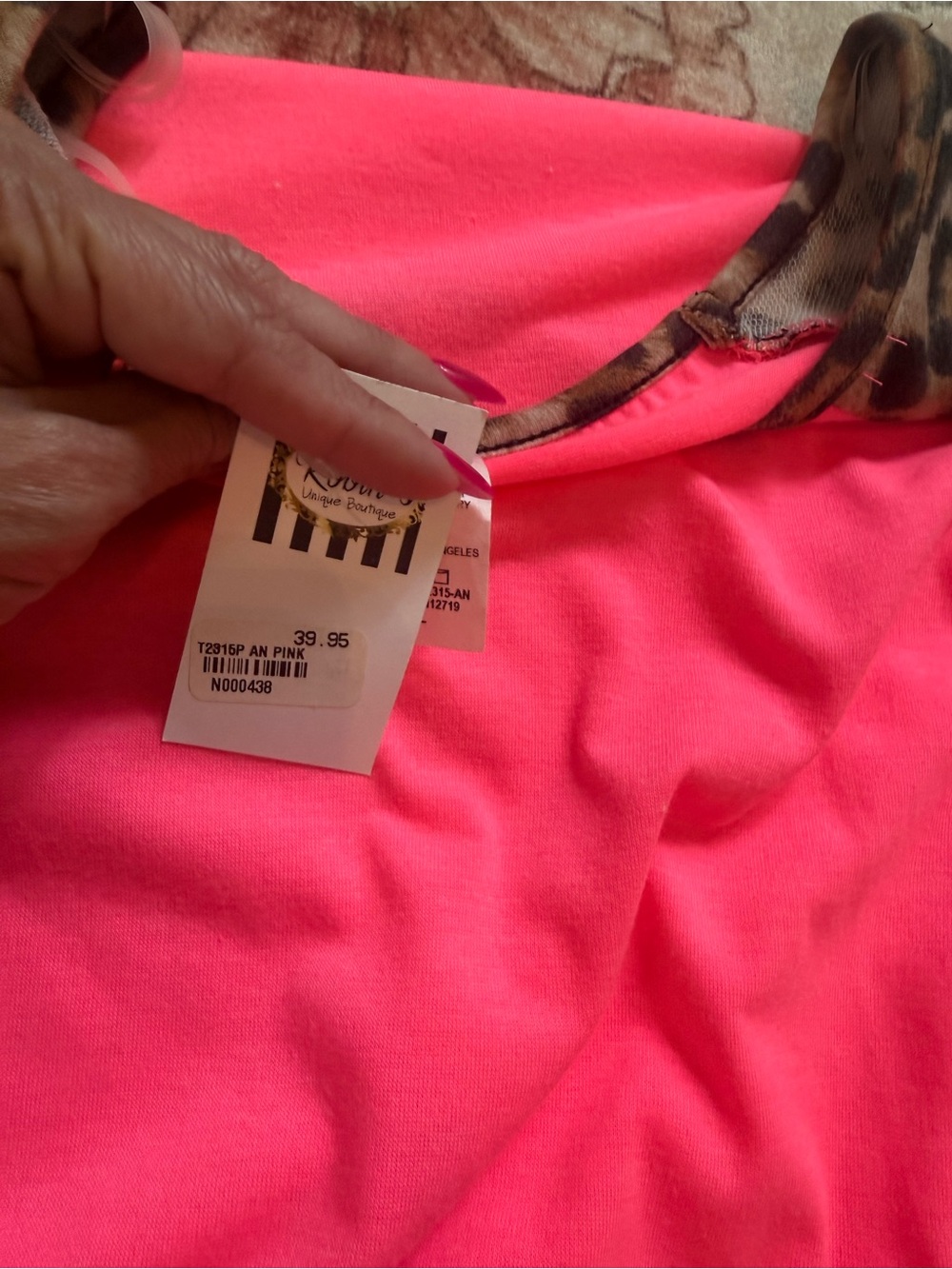 Hot Pink Tee with Leopard Raglan Sleeves - Picture 2 of 6